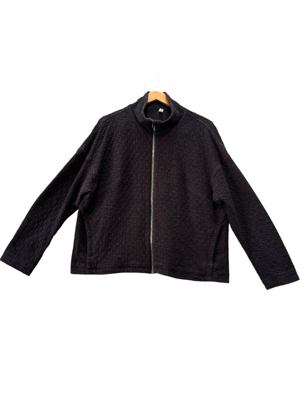 Lululemon Rippled Full-Zip Black Jacket Women's 12 Funnel Neck Oversized Relaxed